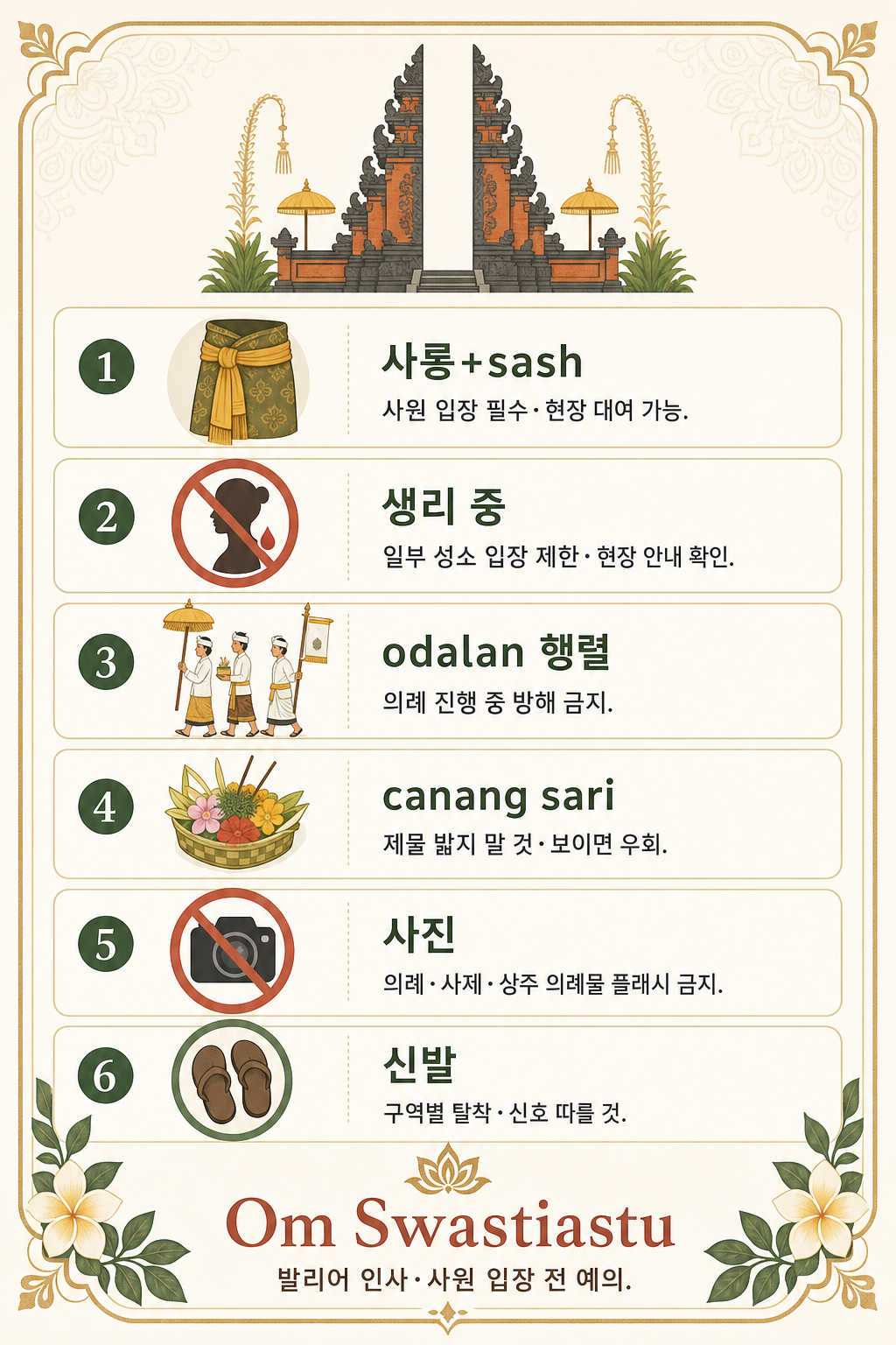 발리 힌두 사원 예절 인포그래픽
