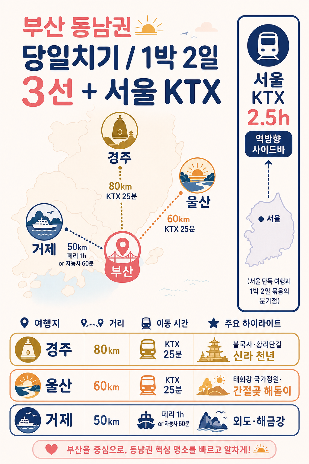 동남권 day-trip 3선 + 서울 KTX 사이드바