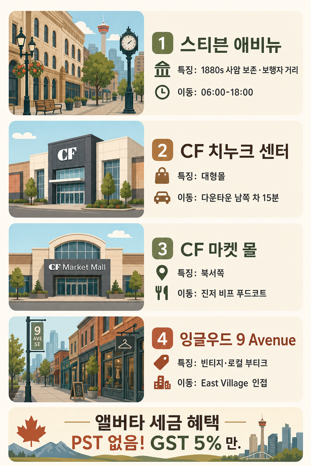 쇼핑 4구역 비교 인포그래픽