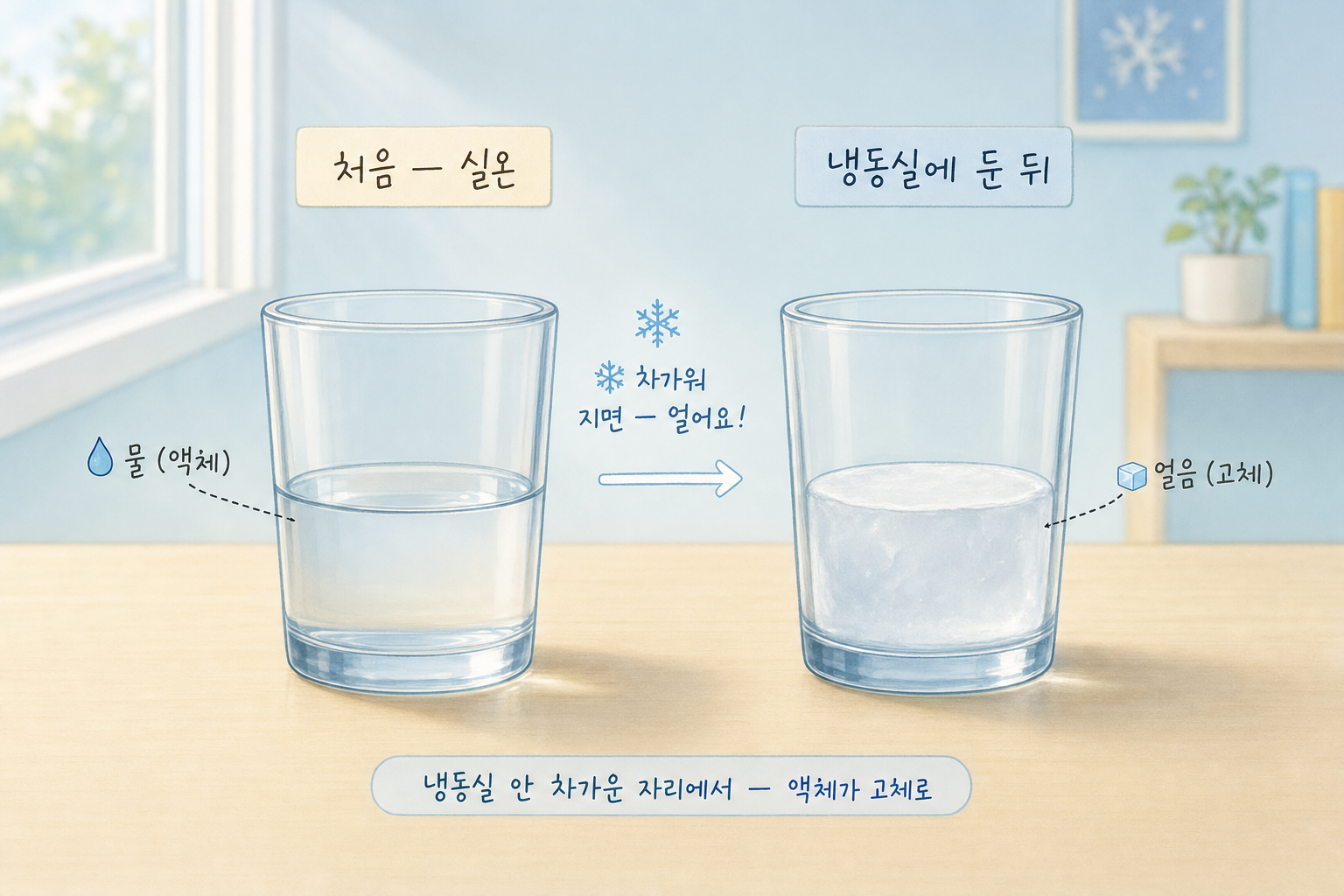 초4 화학 두 번째 시간 — 차가워지면 얼어요 (얼다) 표지