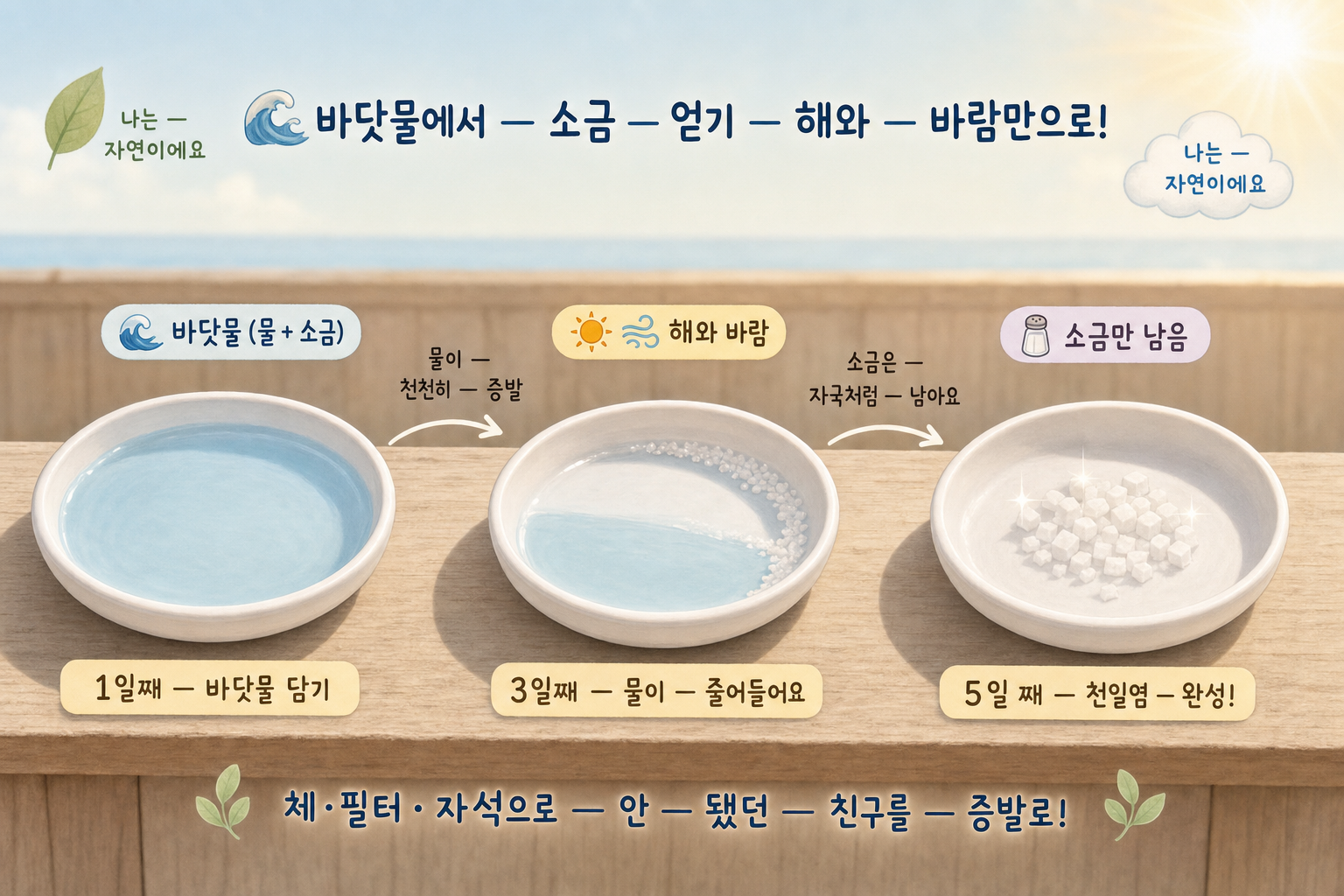 초5 화학 — 바닷물에서 소금 얻기 (증발 분리) 표지