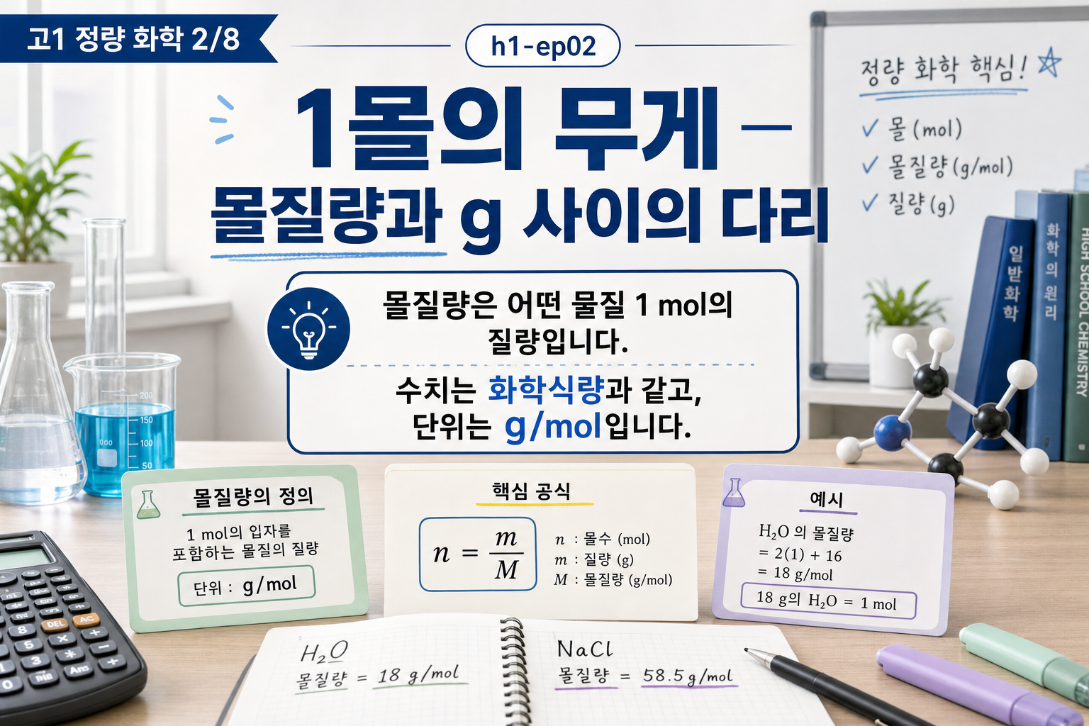 1몰의 무게 — 몰질량과 g 사이의 다리 표지
