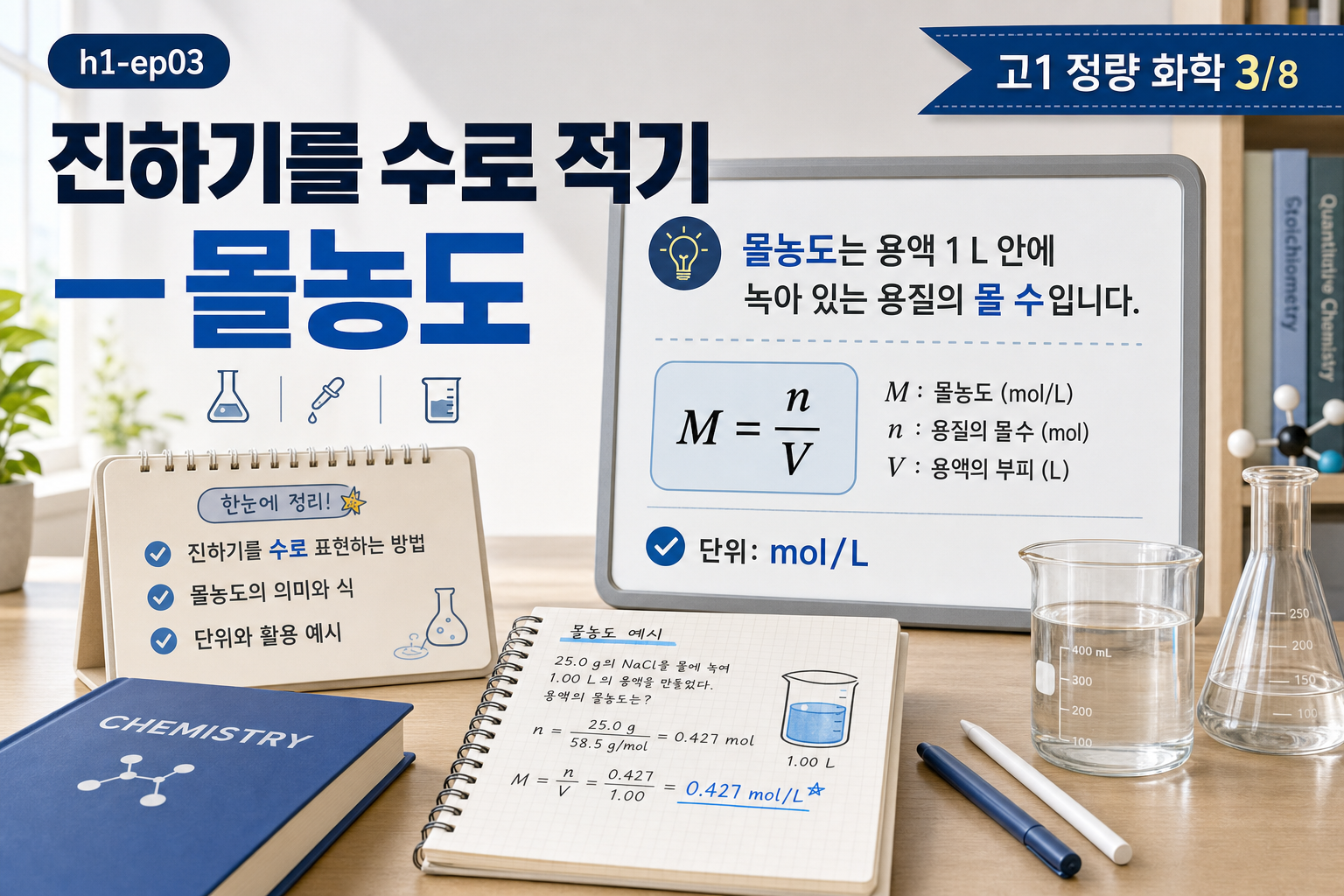 진하기를 수로 적기 — 몰농도 표지