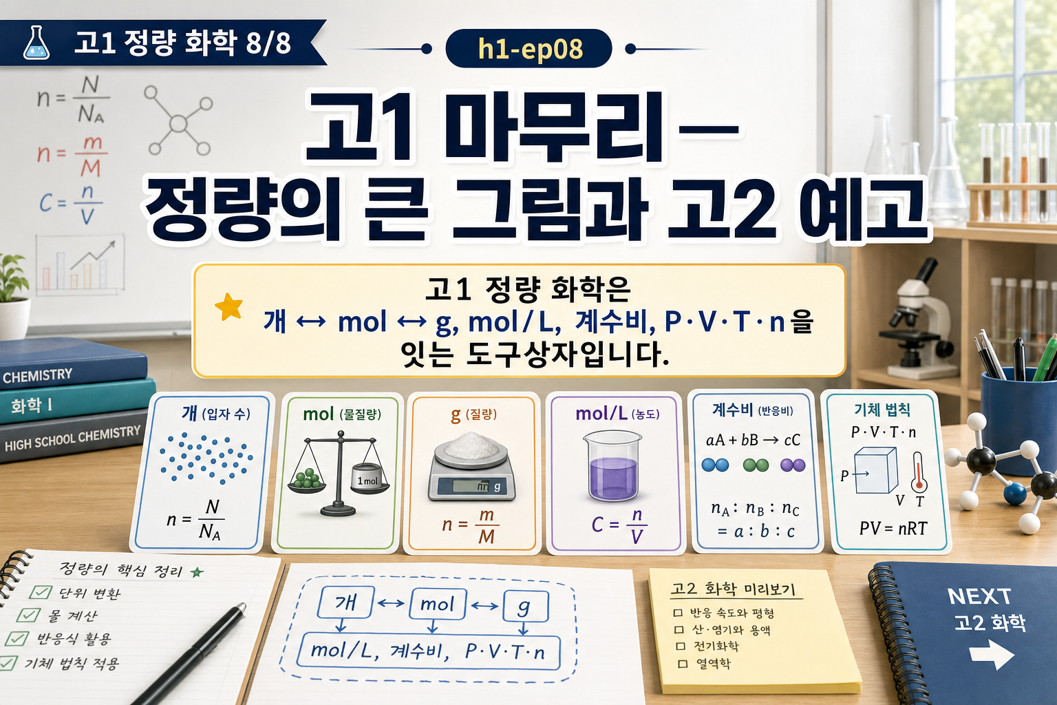 고1 마무리 — 정량의 큰 그림과 고2 예고 표지
