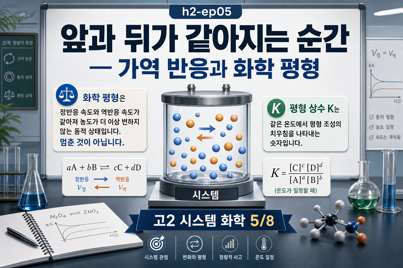 앞과 뒤가 같아지는 순간 — 가역 반응과 화학 평형 표지