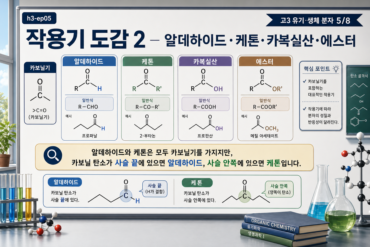 작용기 도감 2 — 알데하이드·케톤·카복실산·에스터 표지