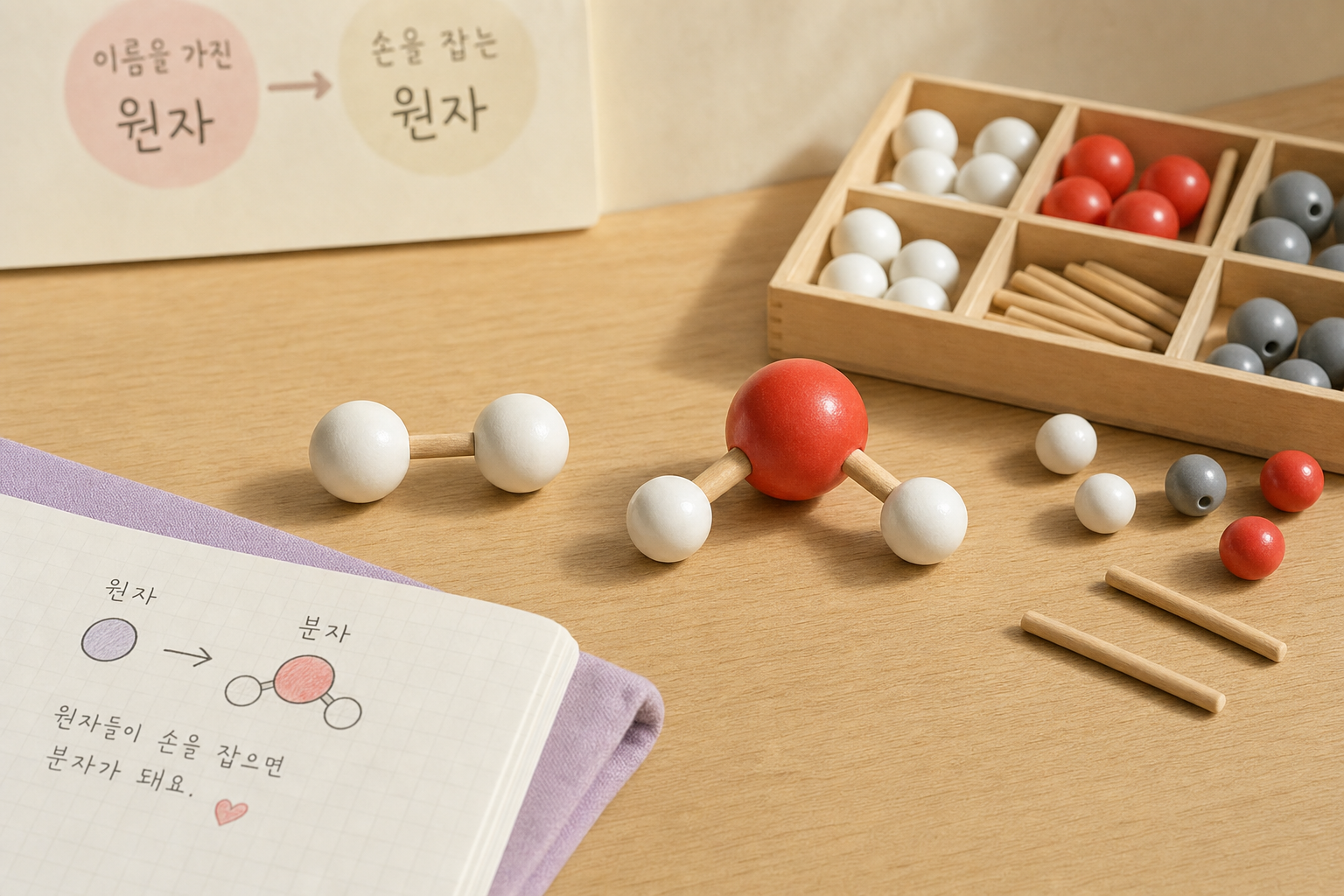 원자가 모이면 분자 — 물·산소·이산화탄소의 정체 표지