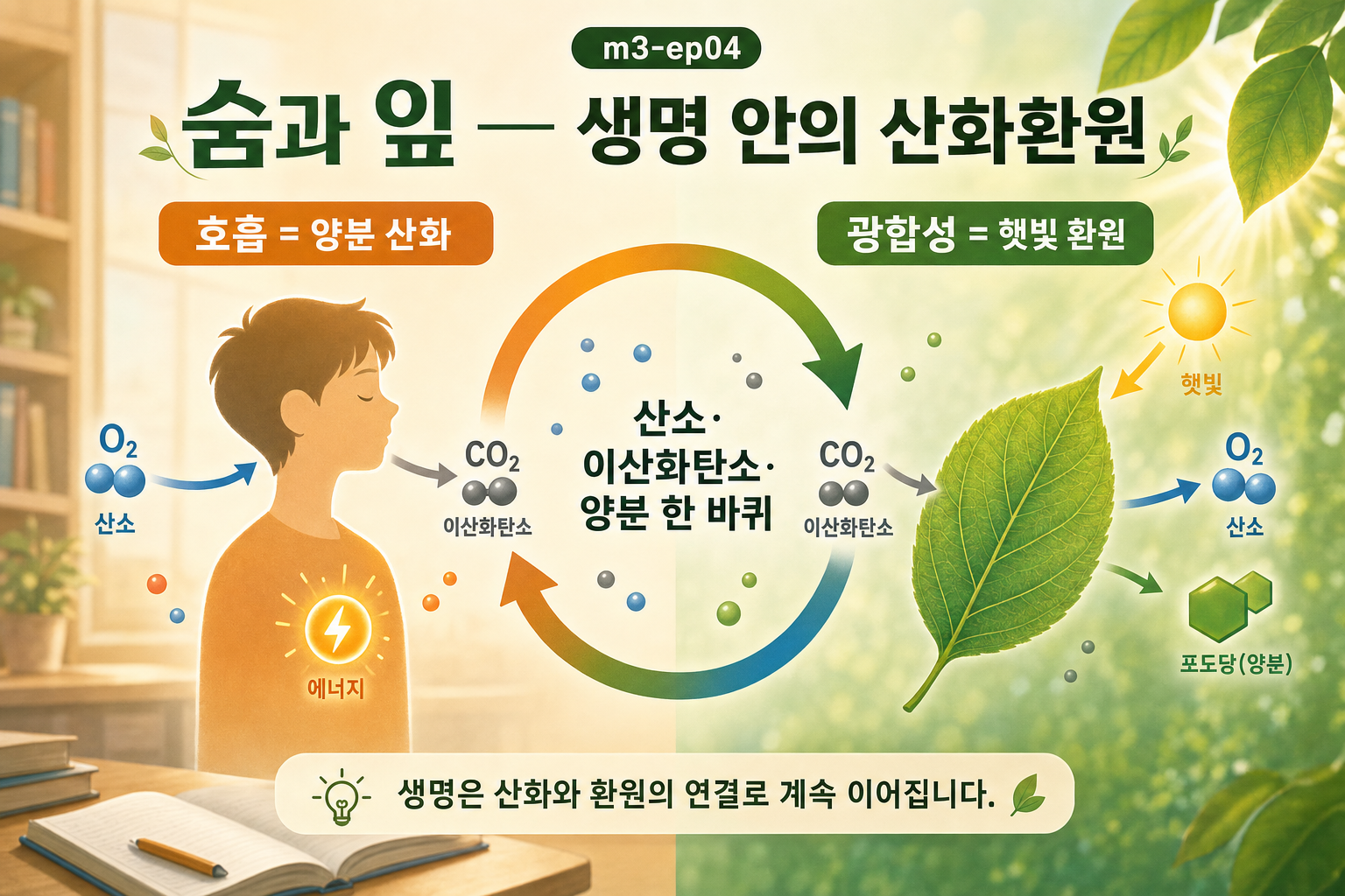 숨과 잎 — 생명 안의 산화환원 표지