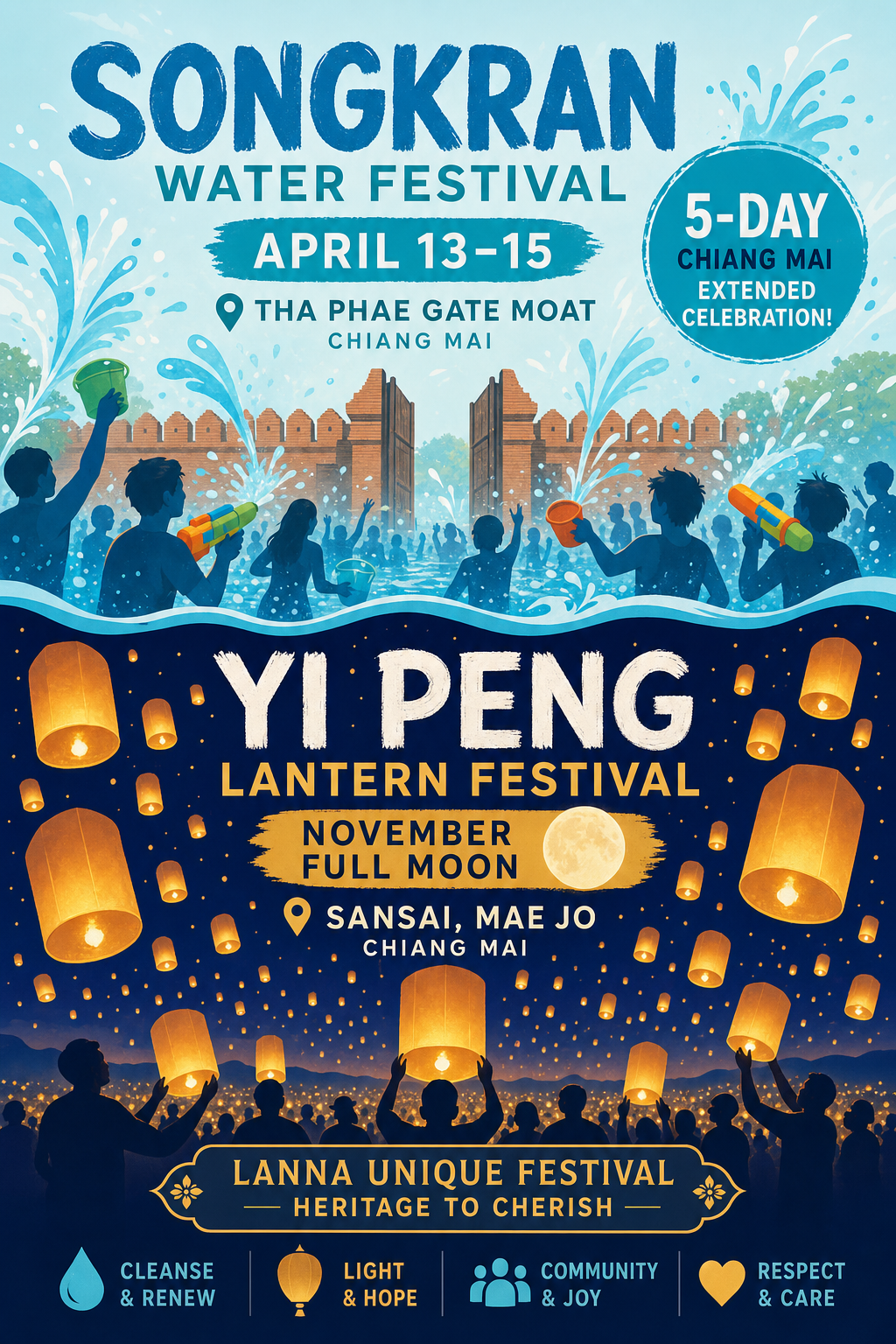 Songkran·Yi Peng 란나 축제 인포그래픽