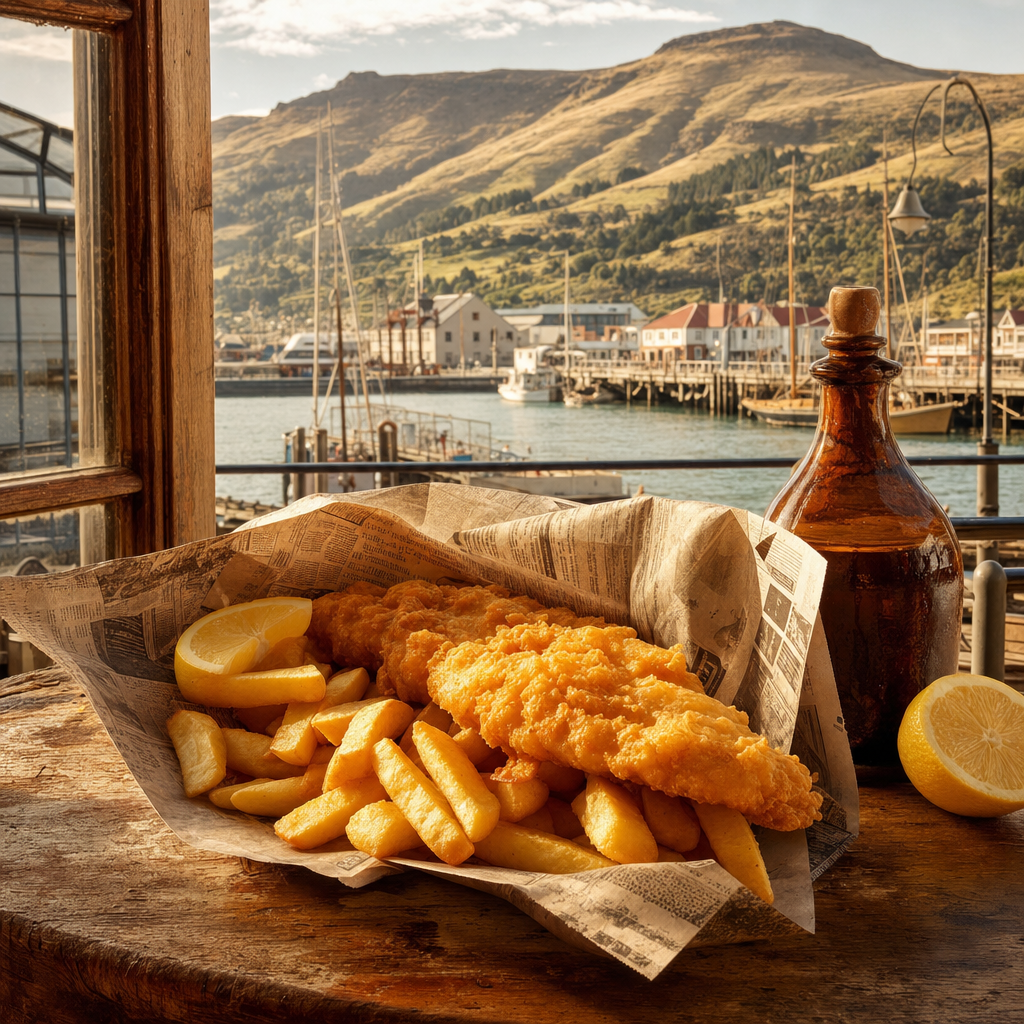 Lyttelton 항구 fish & chips, 신문지 포장
