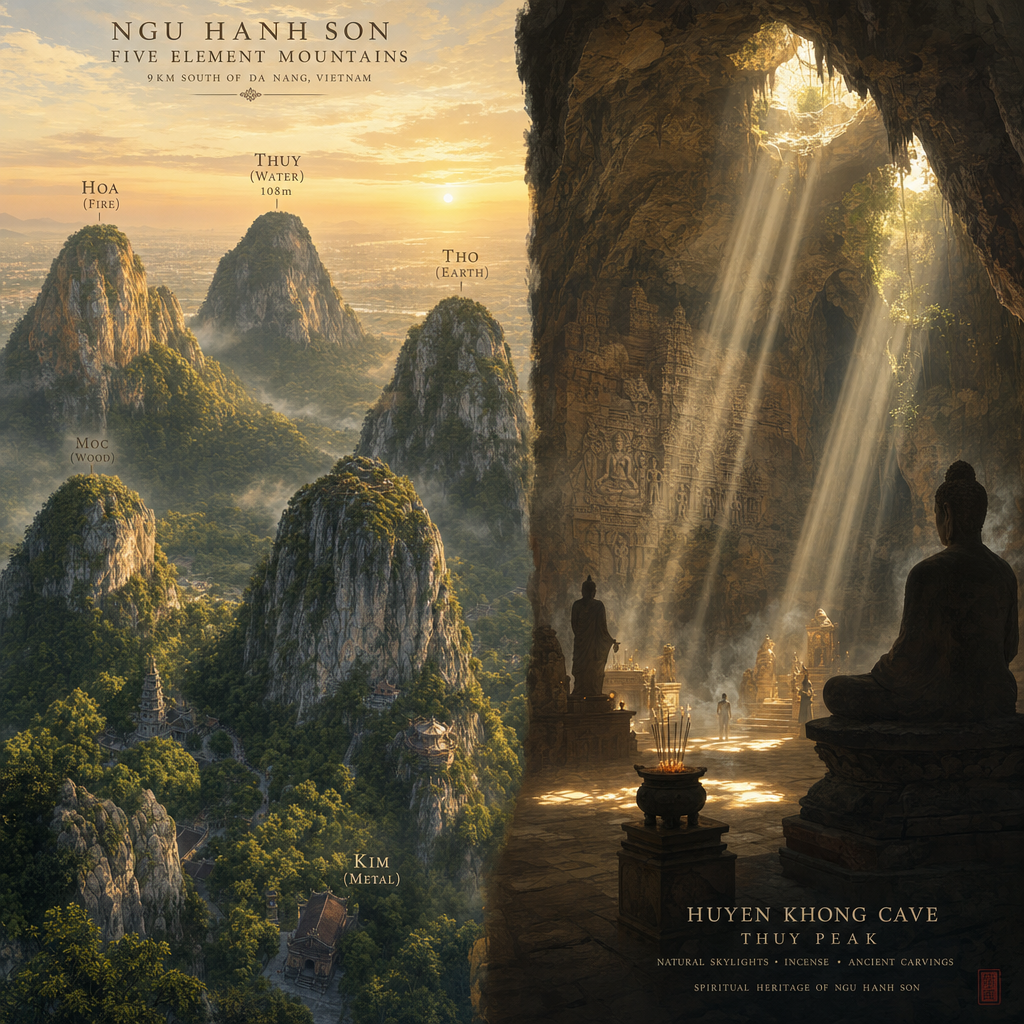 Ngũ Hành Sơn 5 봉우리와 Huyền Không 동굴 사찰