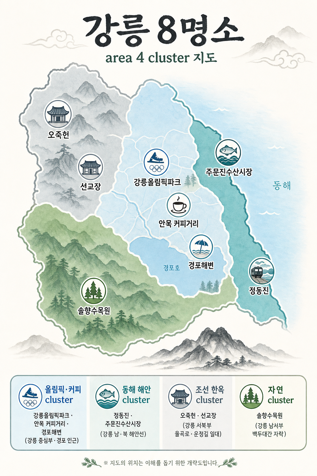 강릉 8명소 area 4 cluster 지도 인포그래픽