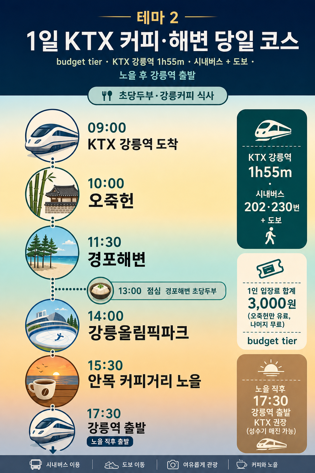 테마 2 · 1일 KTX 커피·해변 당일 코스 인포그래픽