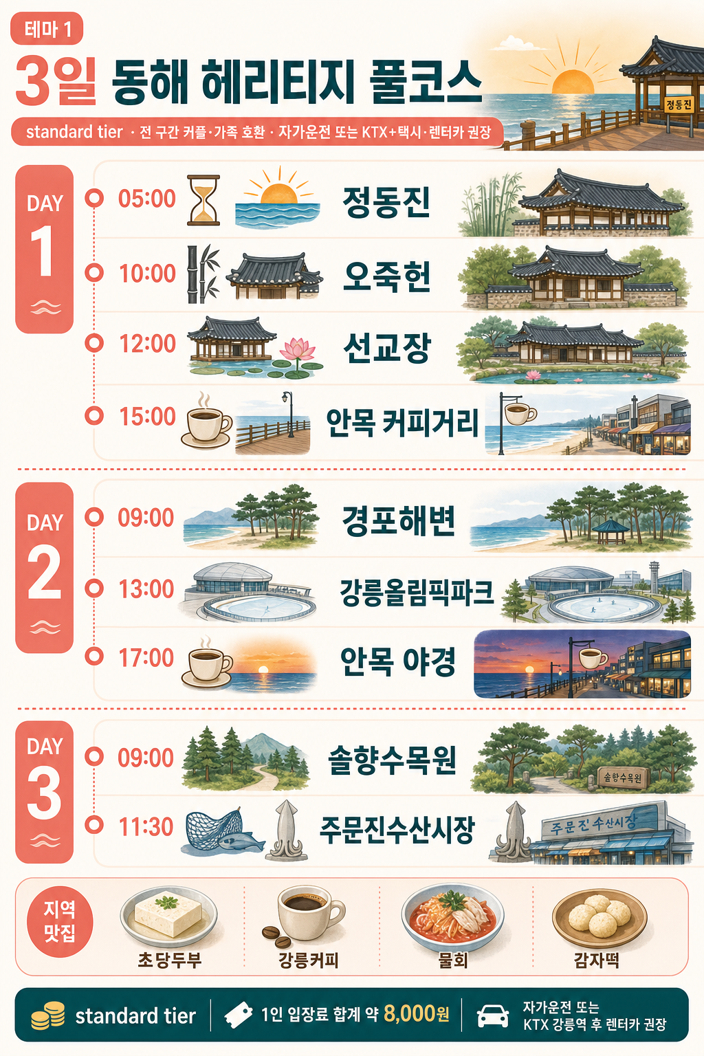 테마 1 · 3일 동해 헤리티지 풀코스 인포그래픽