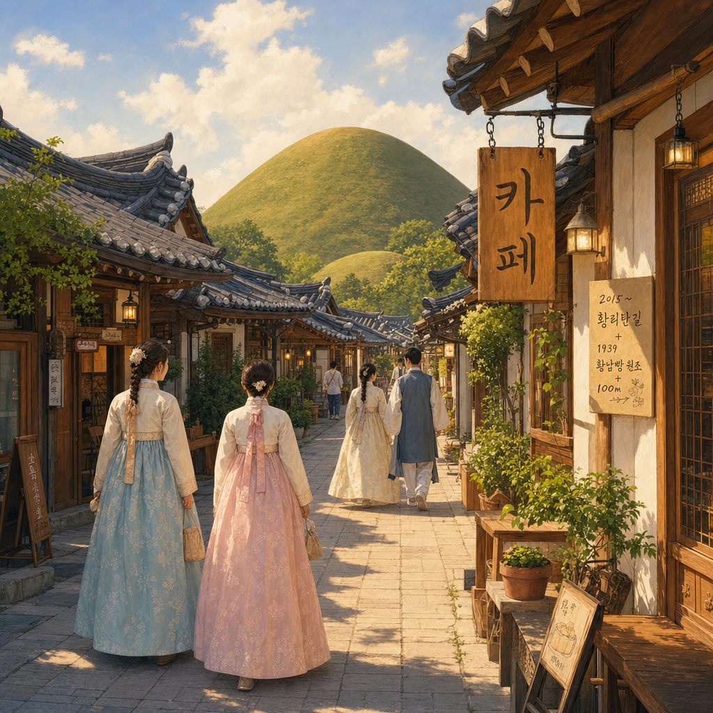 황리단길 한옥 골목과 대릉원 봉분