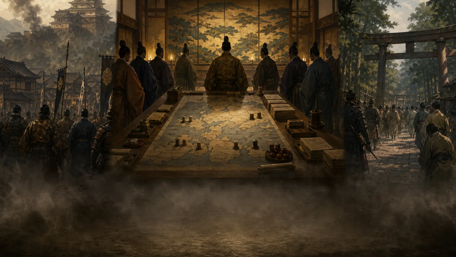 낮은 출신에서 노부나가의 부하로 성장한 과정을 상징하는 장면