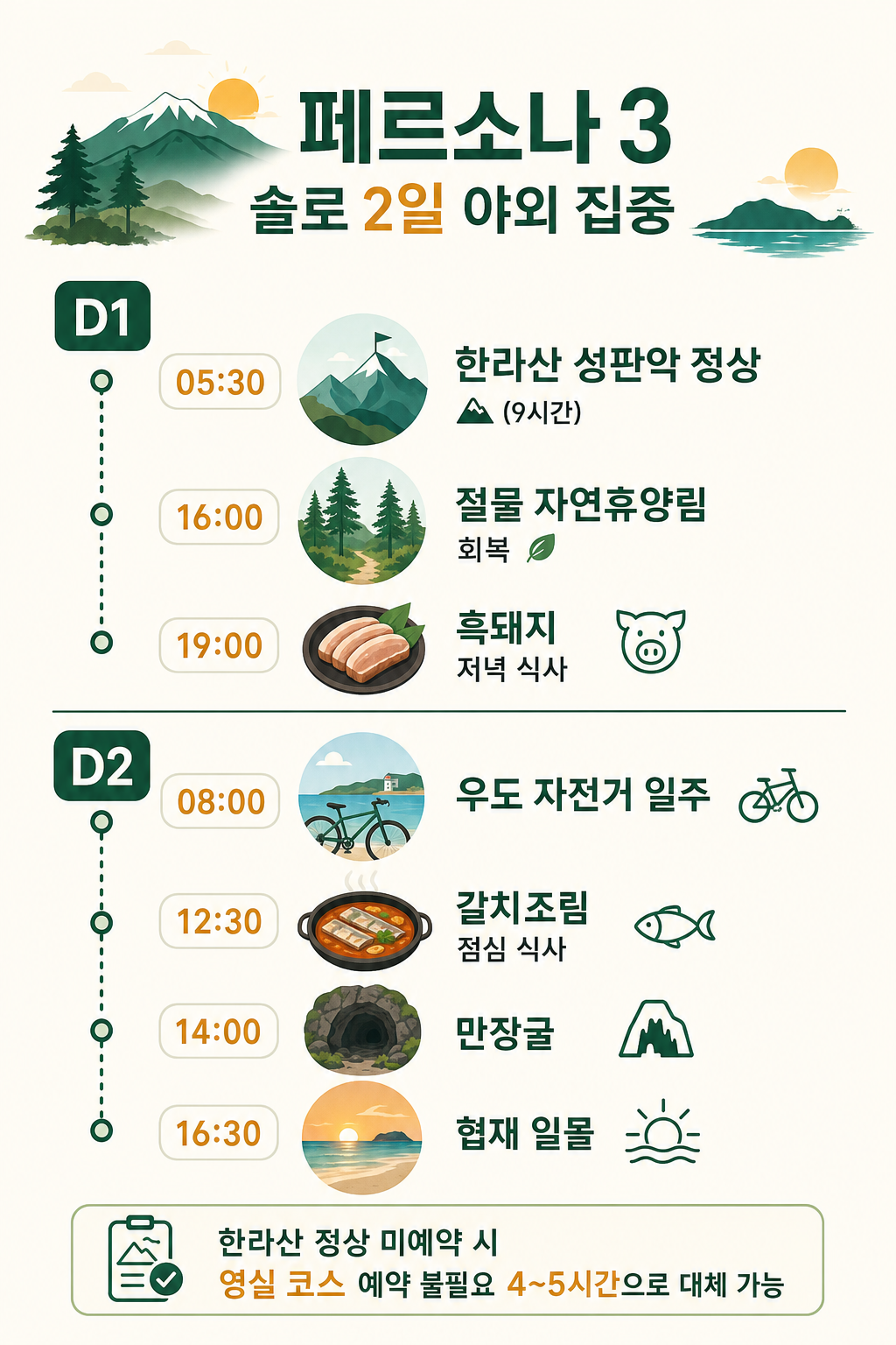 솔로 2일 야외 일정 인포그래픽