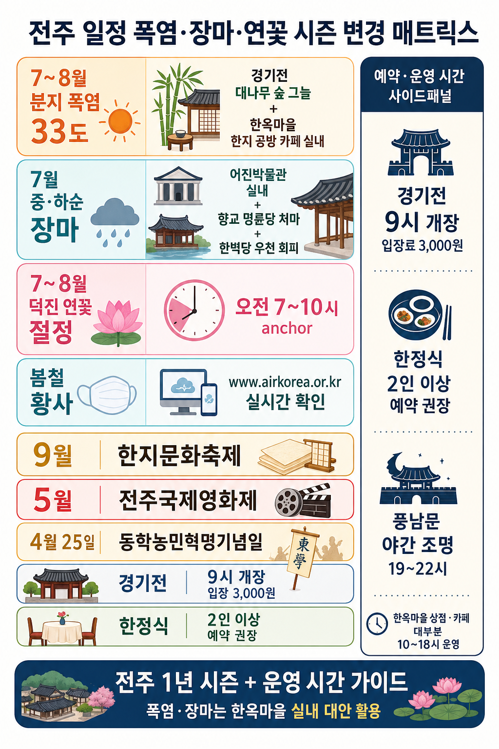 전주 시즌·날씨 변경 + 예약 sidebar 인포그래픽