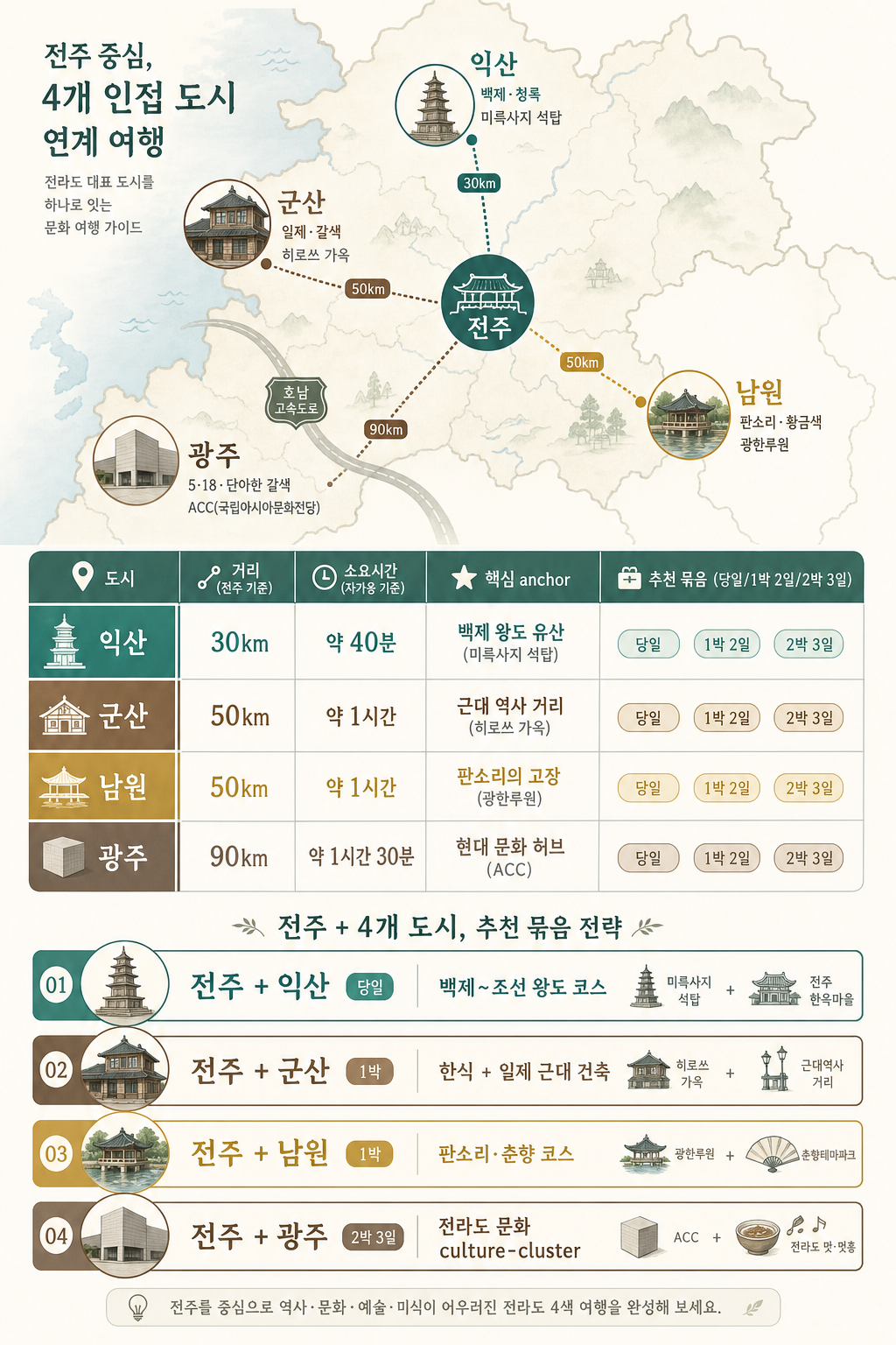 전주 인근 4선 + 1박 2일 묶음 인포그래픽