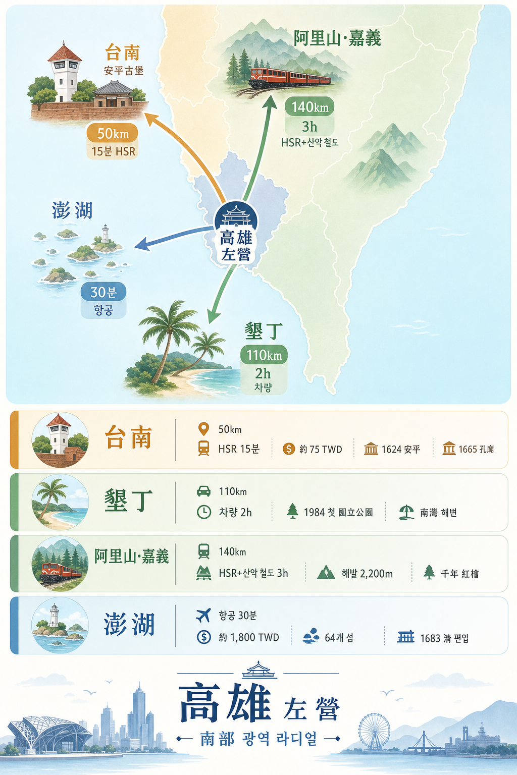 카오슝 南部 광역 4 day-trip 인포그래픽