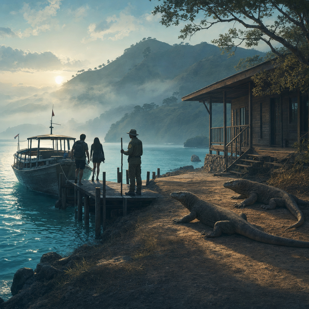 린카 섬 Loh Buaya ranger station 새벽 도착