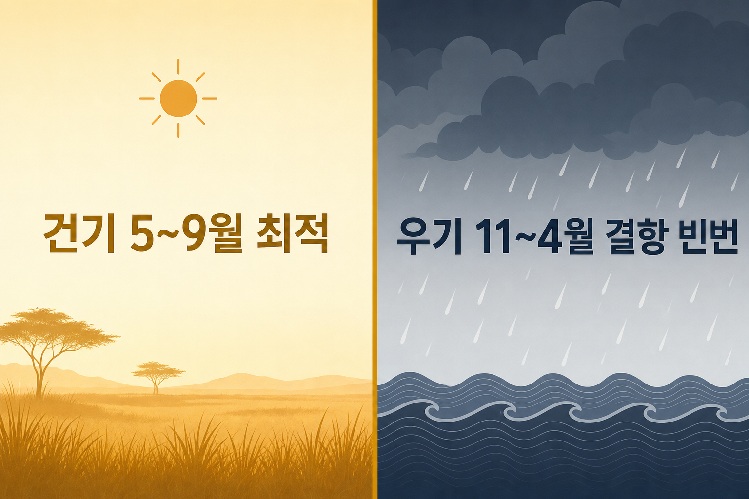건기 vs 우기 계절 대비 구분선