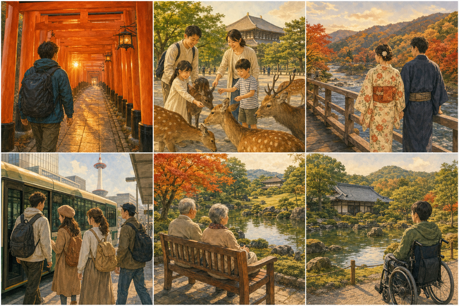 교토 6 여행 스타일 모자이크 — 솔로·가족·커플·단체·시니어·접근성