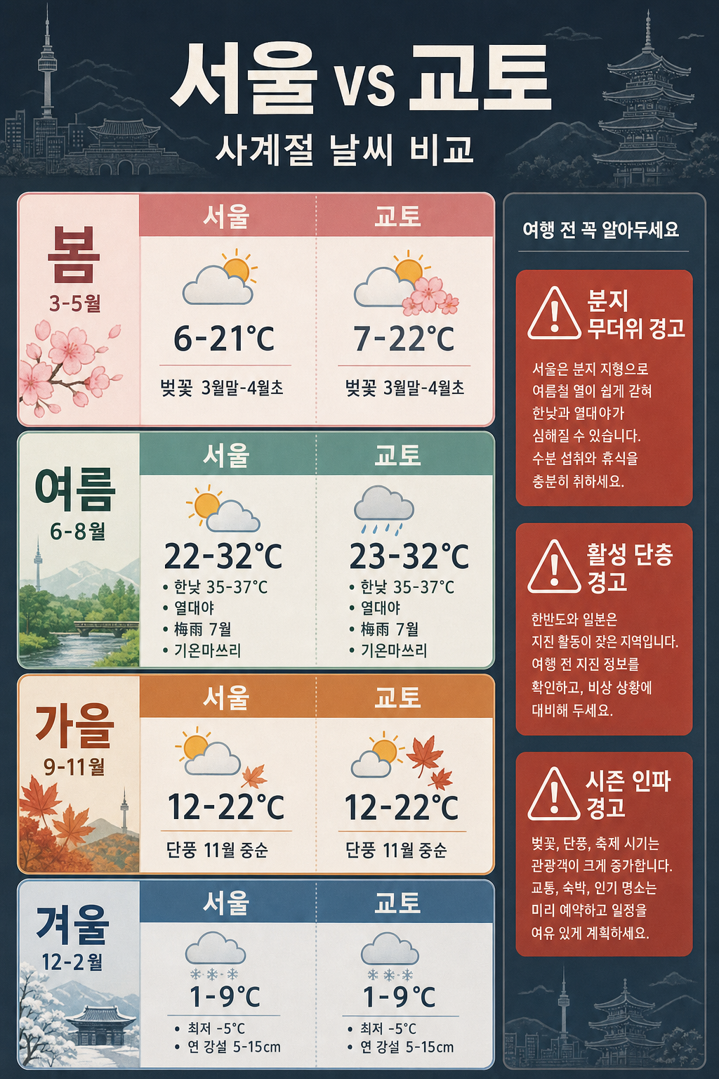4계절 날씨 경고 인포그래픽