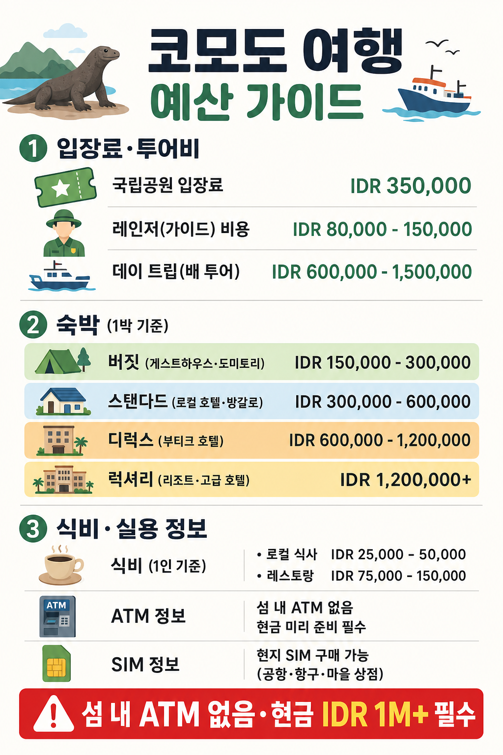 코모도·라부안 바조 예산 가이드 인포그래픽