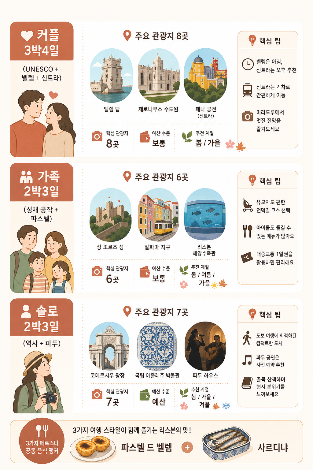 3 여행 스타일 일정표 비교 인포그래픽