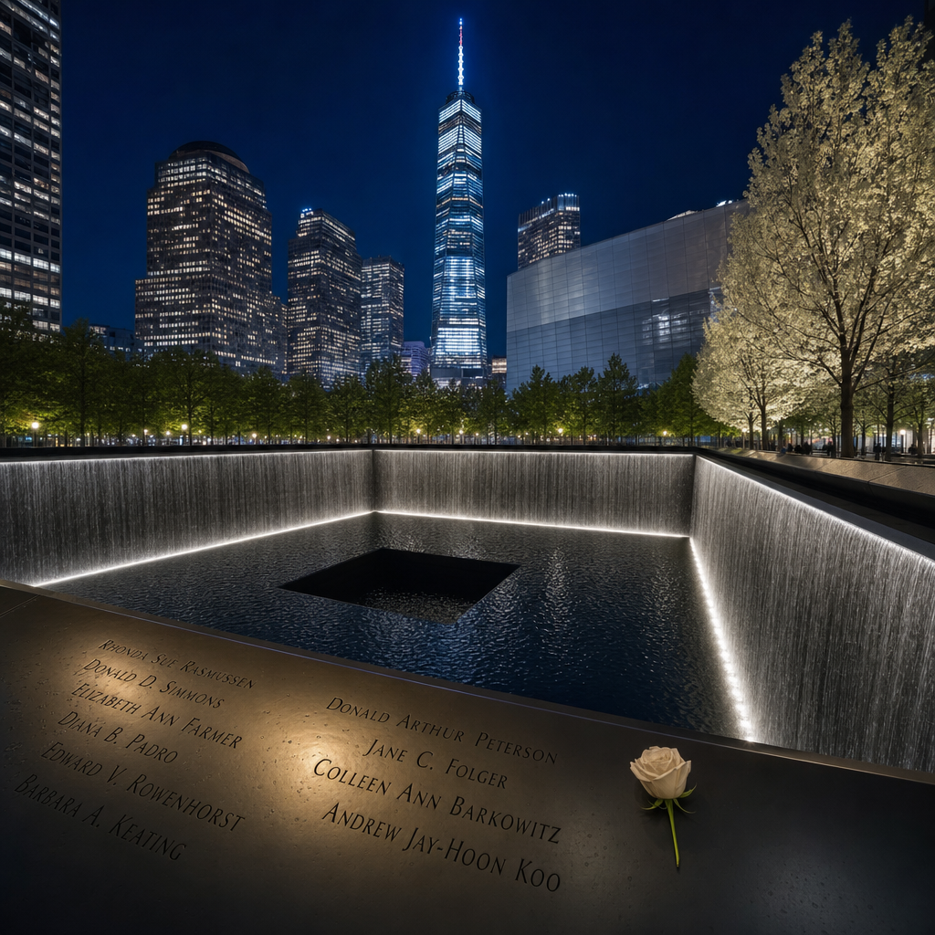 9/11 메모리얼 반사 연못 야경