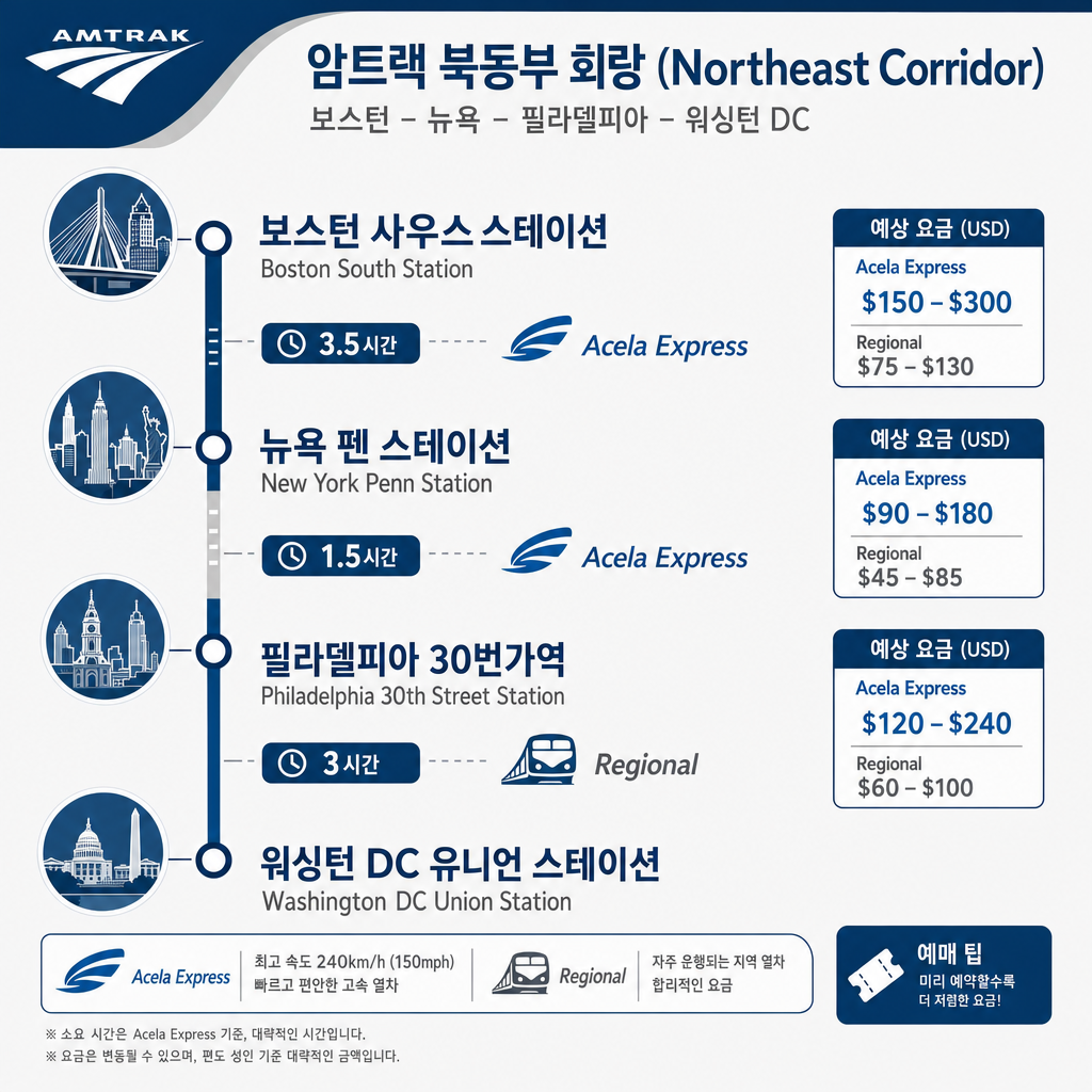 Amtrak 동북부 회랑 인포그래픽