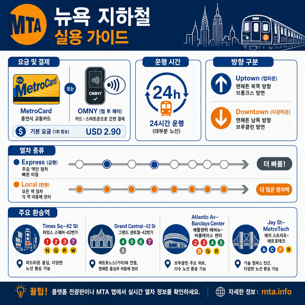 MTA 지하철 실용 가이드 인포그래픽
