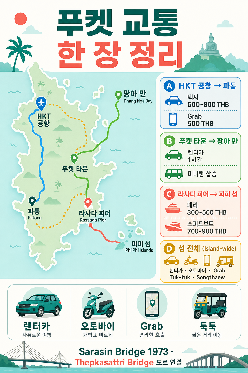 푸켓 교통 한 장 정리 인포그래픽