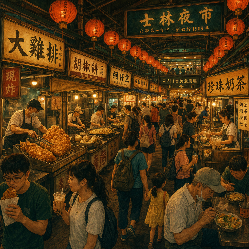 士林夜市 大雞排·胡椒餅·珍珠奶茶 노점 이미지