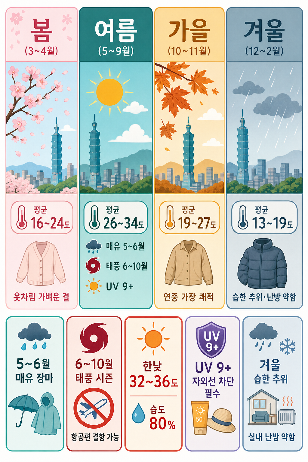 사계절 기후 + 5 경고 인포그래픽