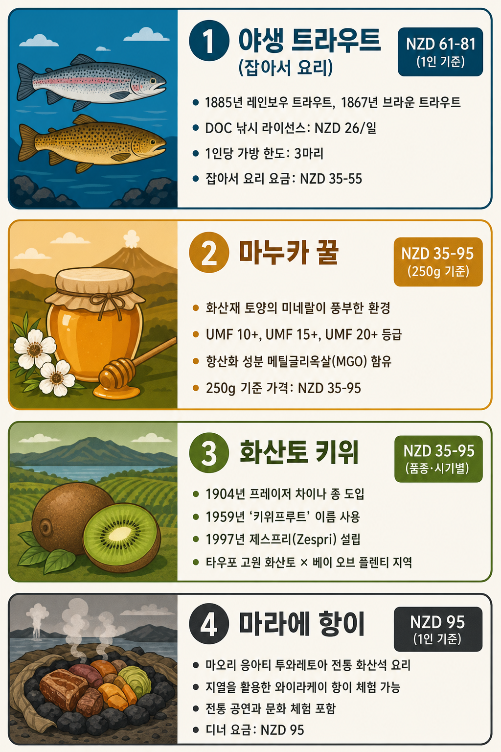 타우포 4대 미식 비교 인포그래픽