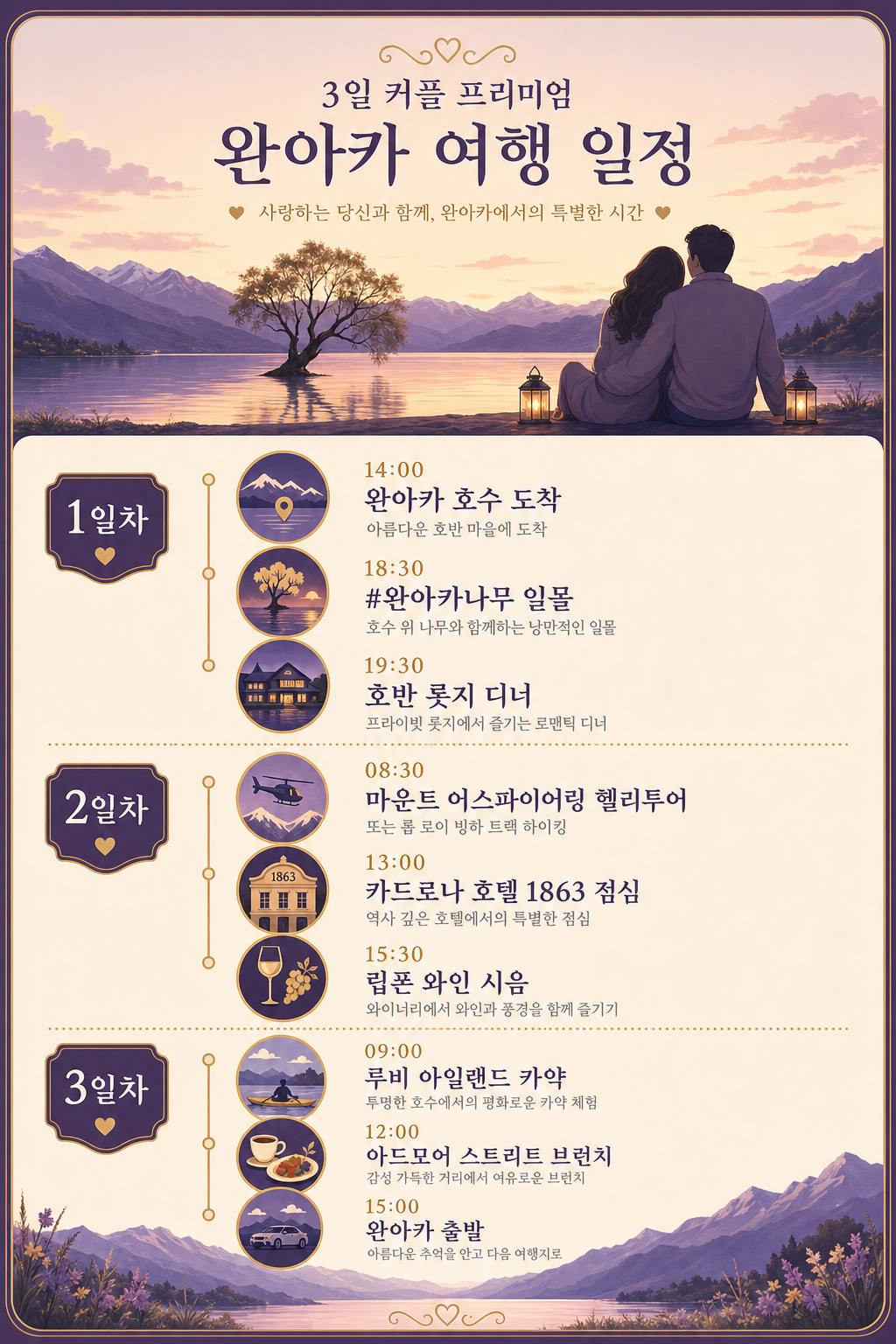 연인 3일 프리미엄 일정표 인포그래픽